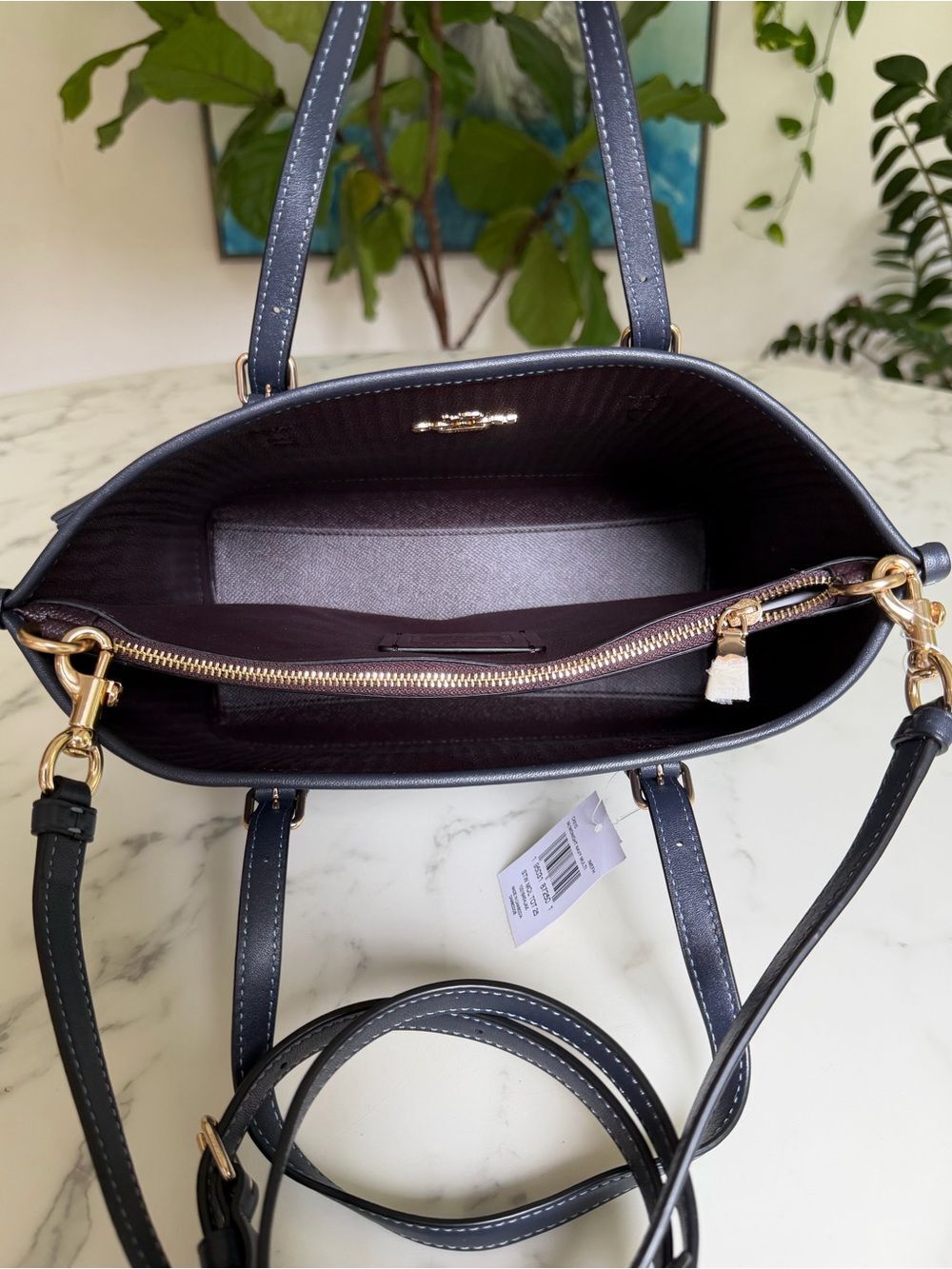 NWT Coach CH210 Mollie Tote 25 in Straw & Smooth Leather Midnight Navy Multi - Picture 11 of 16